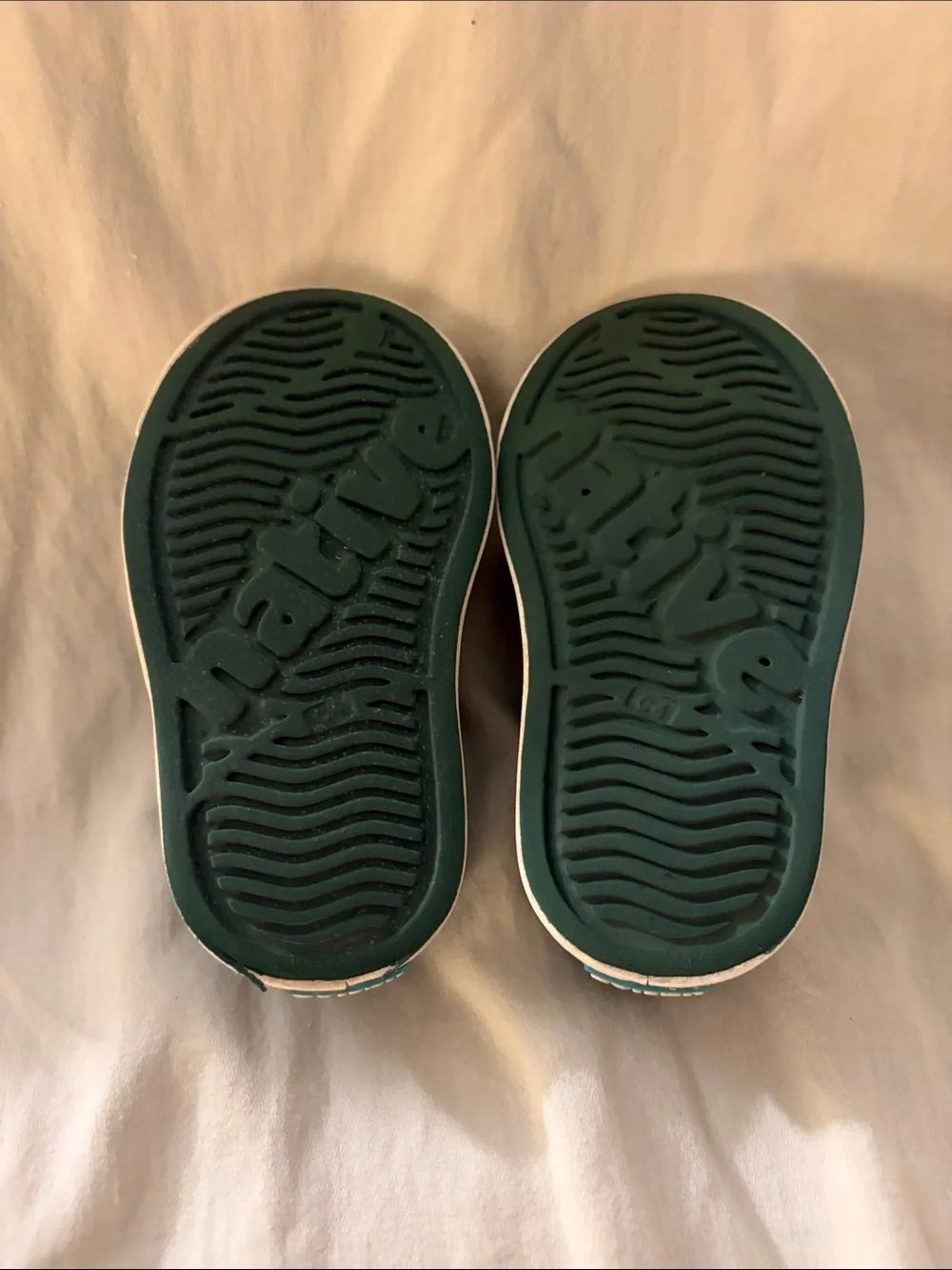 Native Kids Water Shoes in Forest Green with White Toe